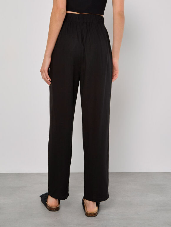 Linen Blend Cropped Trousers, Black, large