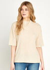 Soft Marl Mock Neck High Low Top, Stone, large