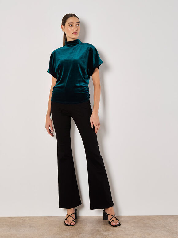 Velvet Ruched Side Top, Green, large