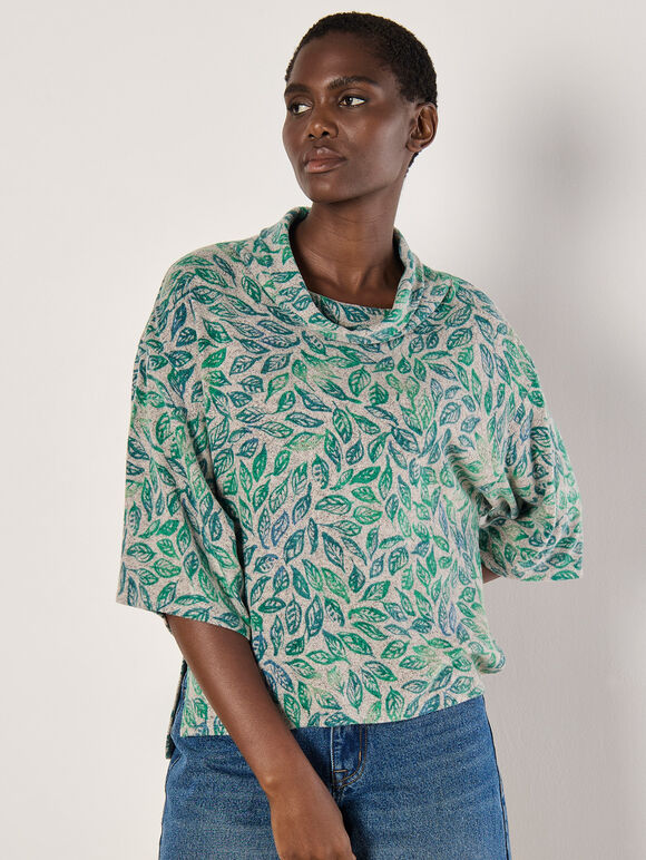 Batik Leaf Jersey Knit Top, Green, large
