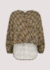 Ikat Tile Print Wrap Top, Khaki, large