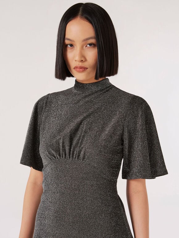 Metallic Sparkle Skater Mini Dress, Silver, large