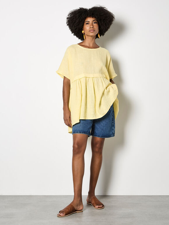 Oversized Pure Linen Tunic, Yellow, large