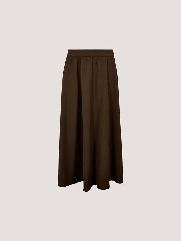 Brushed Twill A-Line Midi Skirt, Brown, large