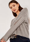 Aran And Mixed Knit Crop Top, Grey, large