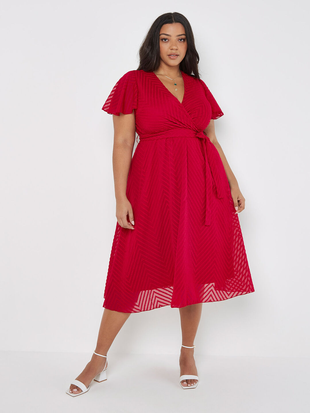 Image of Curve Jacquard Chevron Wrap Midi Dress