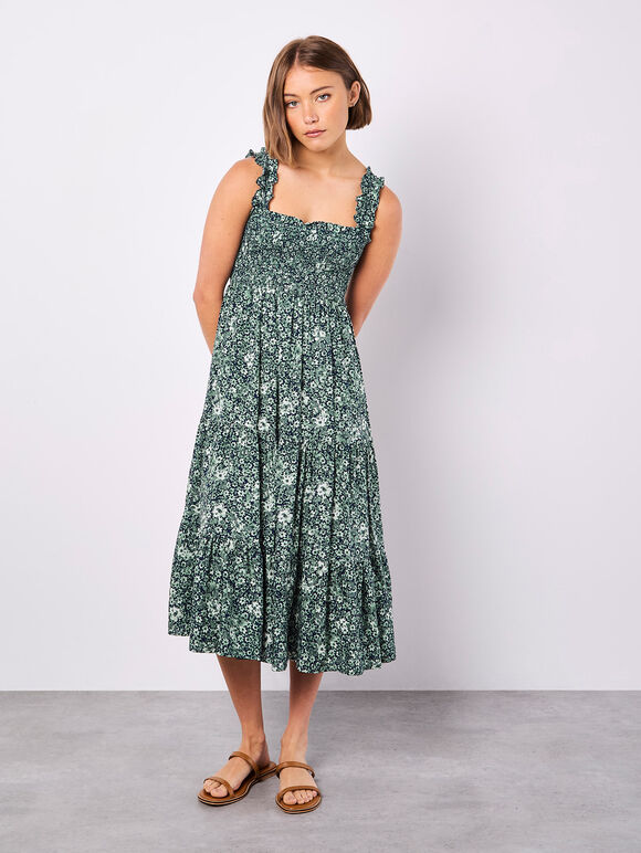 Ditsy Floral Midi Dress, Navy, large