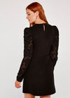 Sheer Puff Sleeve Bodycon Dress, Black, large
