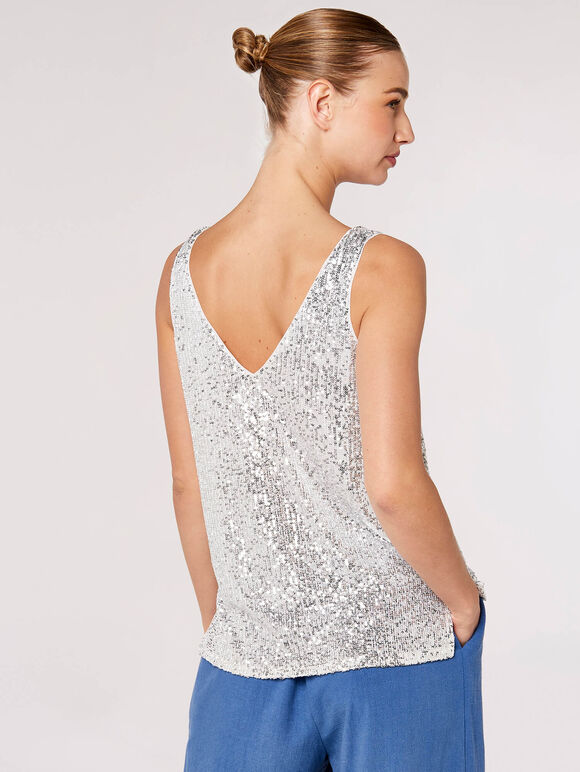 Sequin Cami Top, Light Grey / Silver, large