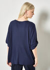 Waffle Knit Button Detail Top, Navy, large