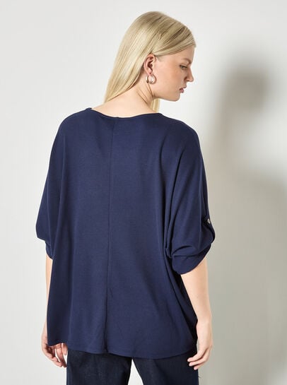 Waffle Knit Button Detail Top