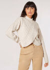 Cable Knit Cropped Wrap Jumper, Stone, large