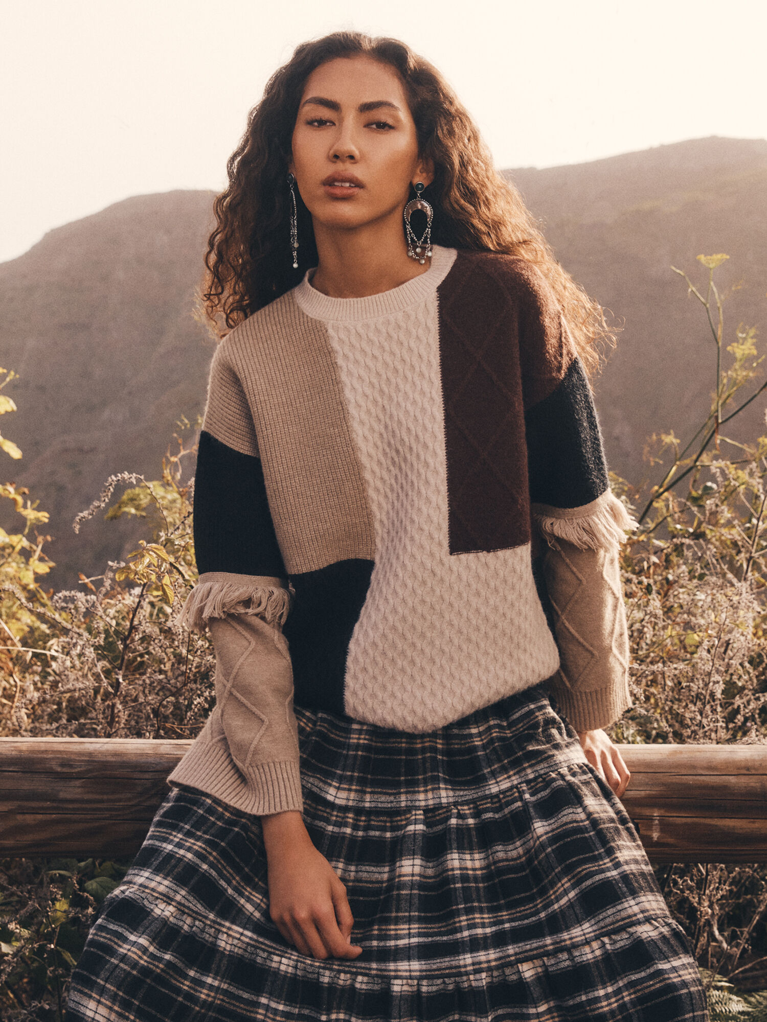 Mixed Cable Knit Patchwork Jumper | Apricot Clothing