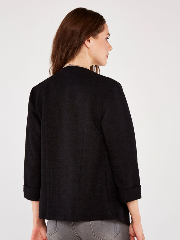 Knitted Boucle Blazer, Black, large