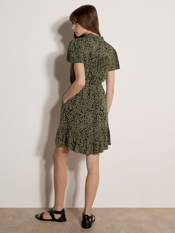 Scattered Squares Shirt Mini Dress, Khaki, large