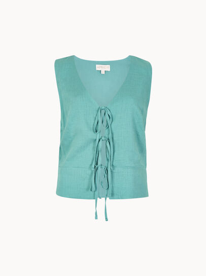Tie Front Linen Blend Waistcoat