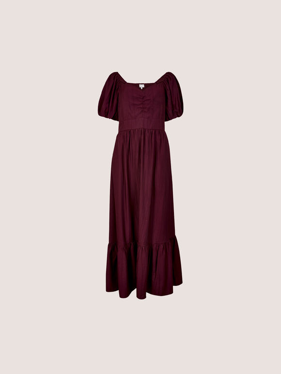 Smocked Shimmer Maxi Dress, Burgundy, large