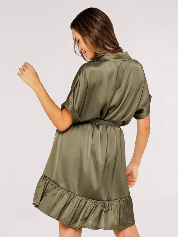 Ruffle Shirt Mini Dress, Khaki, large