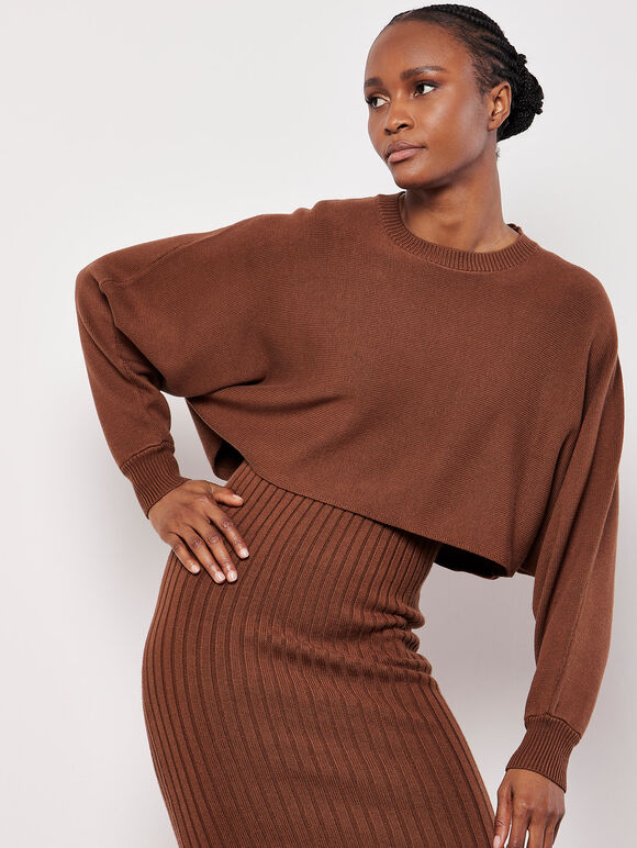 Cropped Batwing Jumper, Rust, large