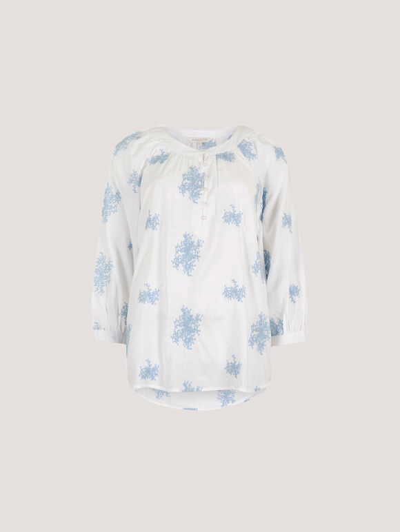 Embroidered Floral Blouse, Blue, large