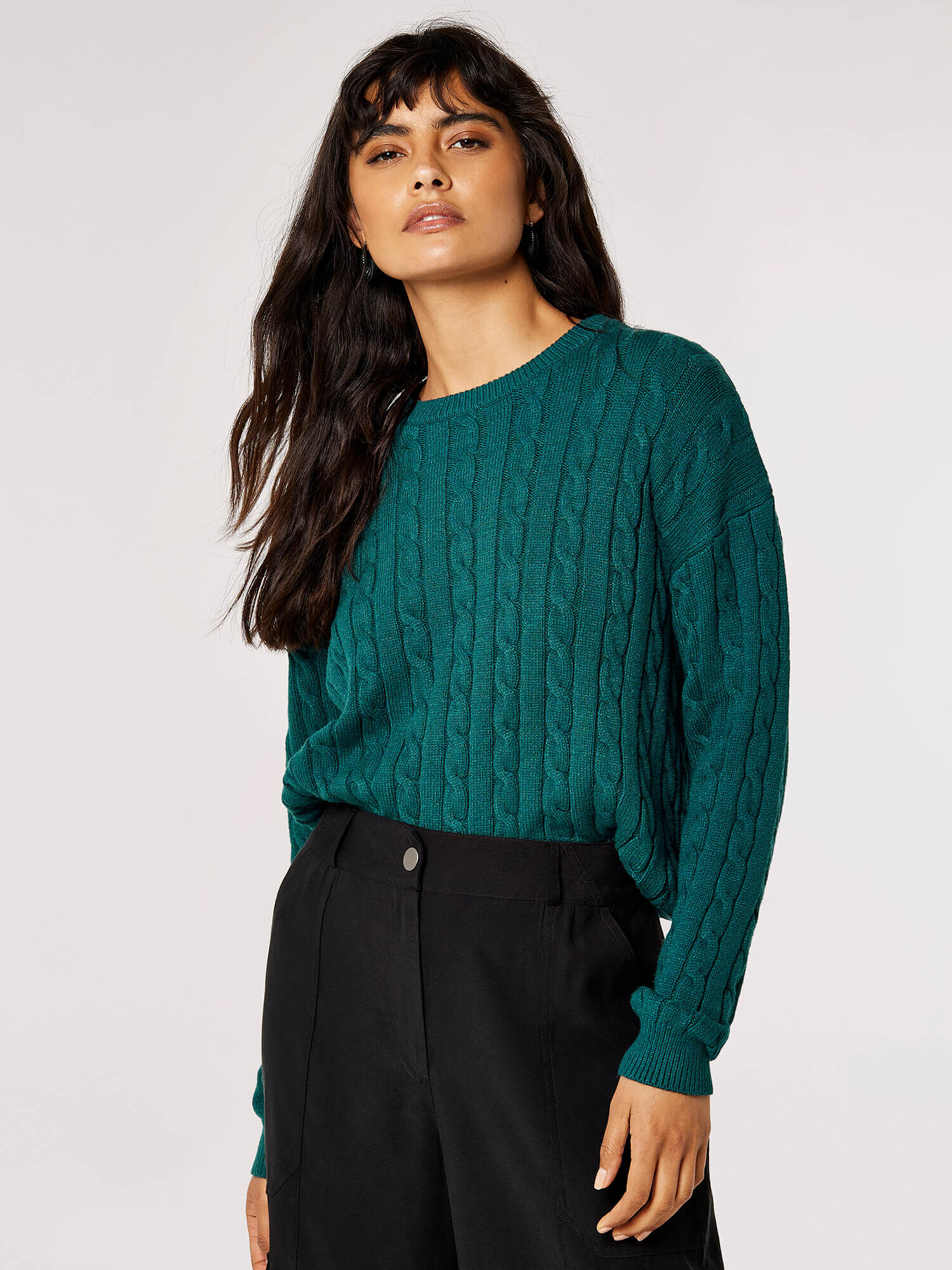Aran Cable Knit Jumper Apricot Clothing