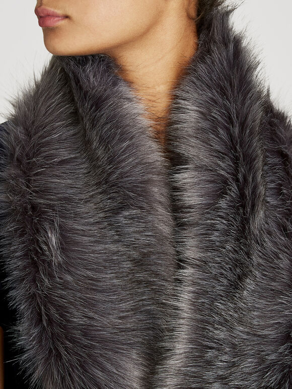 Grey Faux Fur Longline Scarf, Grey, large