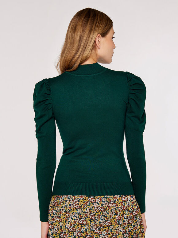 Ruched Shoulder Fitted Jumper, Green, large