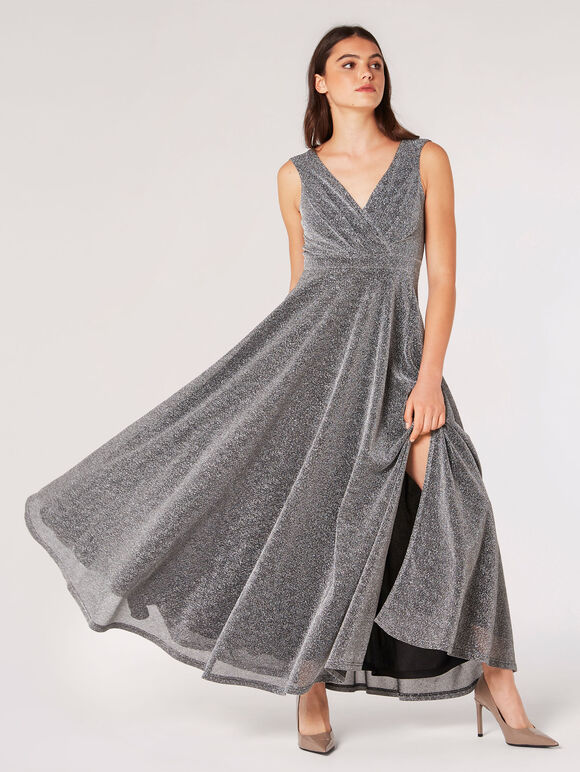 Sparkle Lurex Maxi Dress, Light Grey / Silver, large