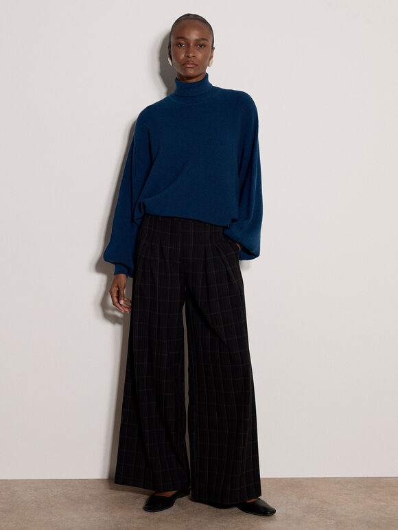 Ribbed Knit Batwing Cape Jumper, Cobalt/Royal Blue, large