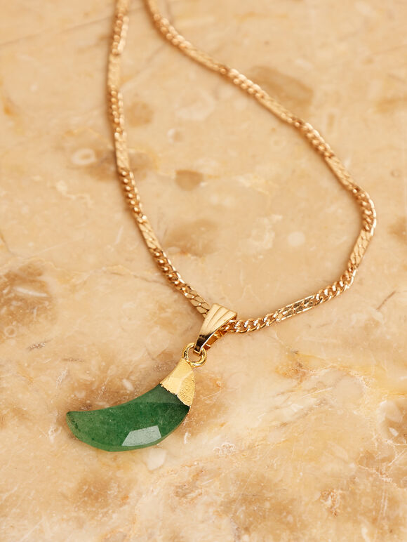 Gold Tone Green Moon Necklace, Assorted, large