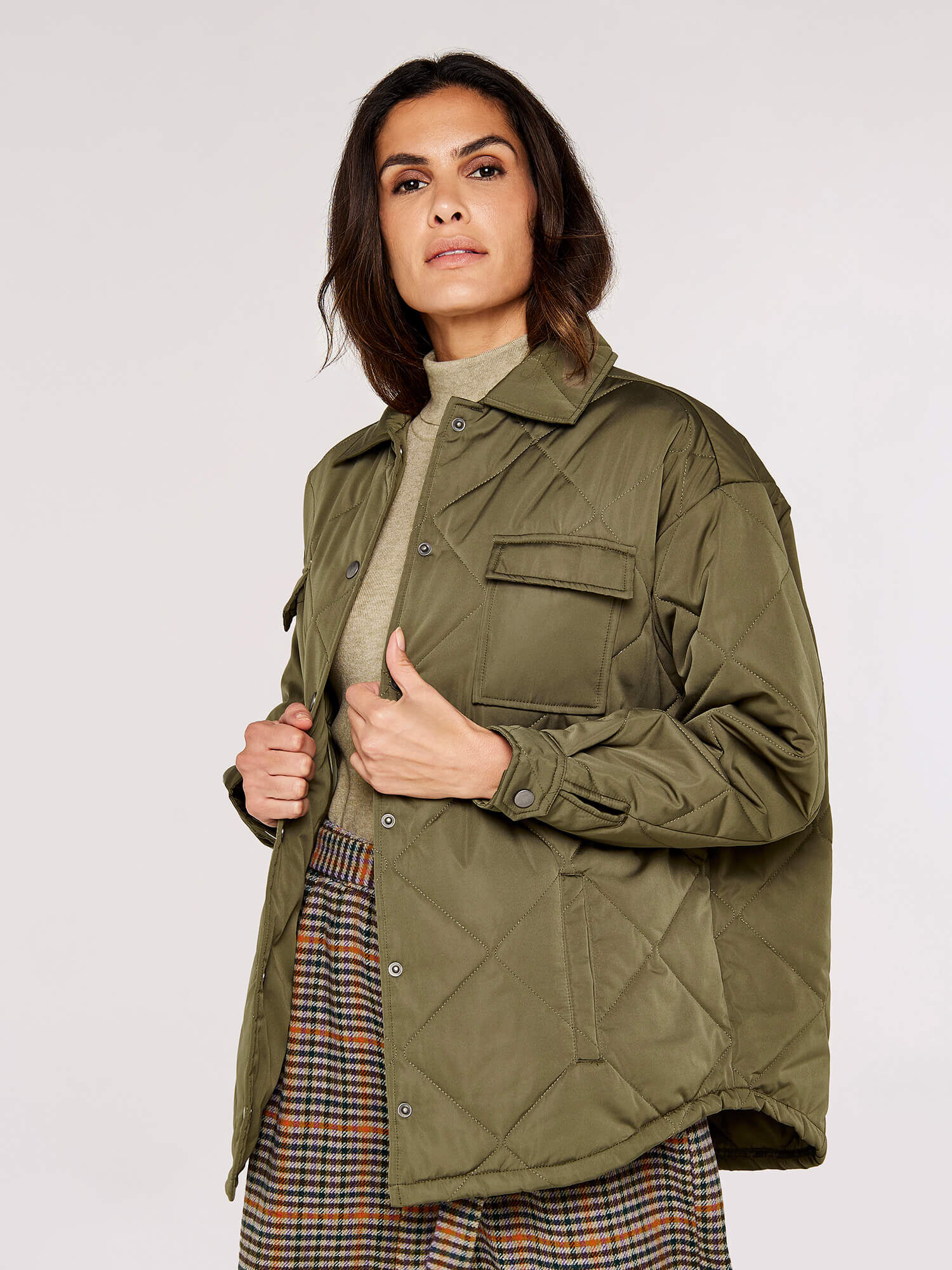 Collared Quilted Jacket Apricot Clothing