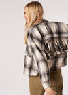 Fringed Cropped Check Shacket, Stone, large