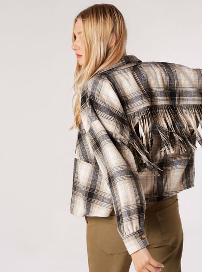 Fringed Cropped Check Shacket