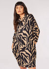 Zebra Roll Neck Cocoon Mini Dress, Stone, large