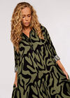 Swirl Print High-Low Mini Dress, Khaki, large