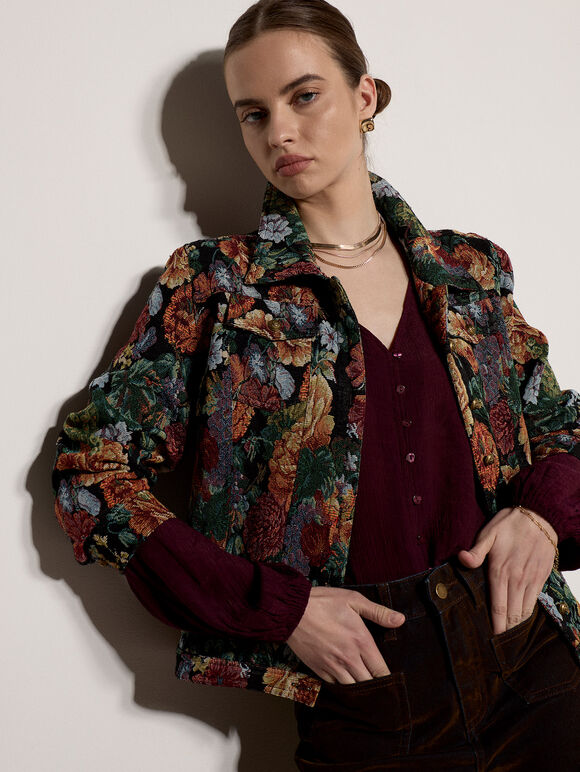 Floral Tapestry Jacket, Black, large