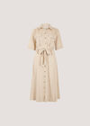 Linen Blend Utility Shirt Midi Dress, Stone, large