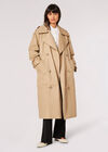 Longline Belted Trench Coat, Stone, large