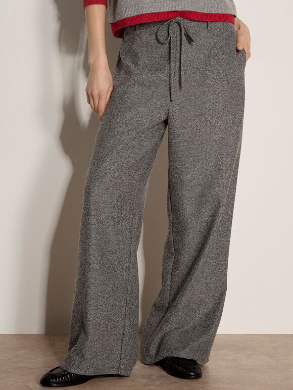 Wide-Leg Herringbone Trousers, Grey, large