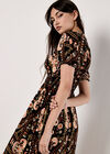 Scarf Print Smocked Maxi Dress, Black, large