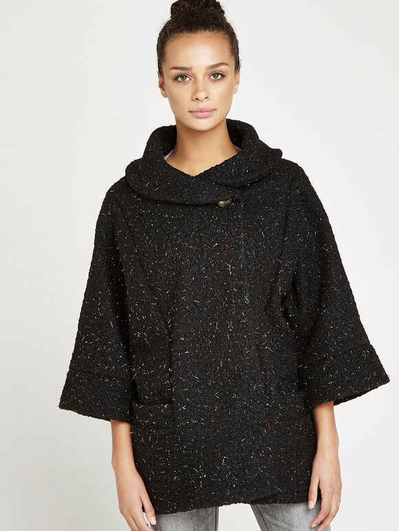 Teddy Tinsel Jacket, Black, large