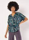Abstract Print Pleat Blouse, Green, large