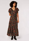 Ditsy Ikat Maxi Dress, Black, large