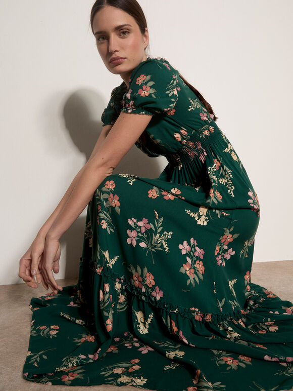 Watercolour Floral Maxi Dress, Green, large