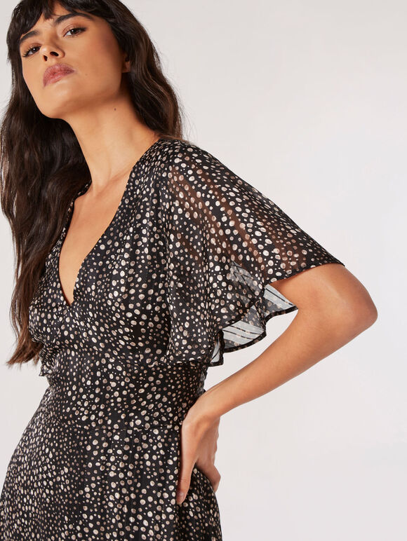 Shimmer Chiffon Spot Mini Dress, Black, large