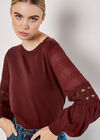 Contrast Chiffon Sleeves Jumper, Burgundy, large