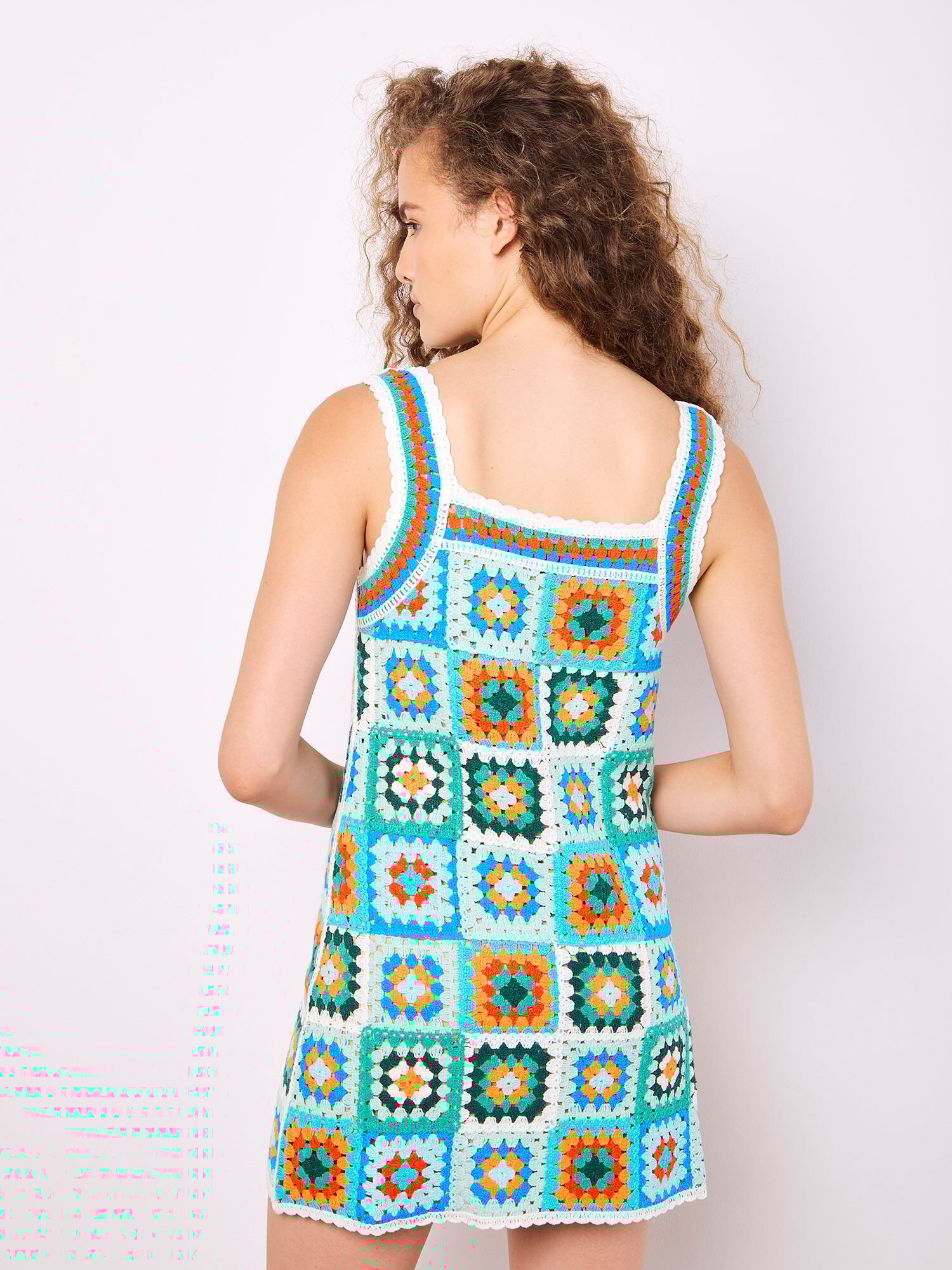 Crochet Squares Mini Dress | Apricot Clothing