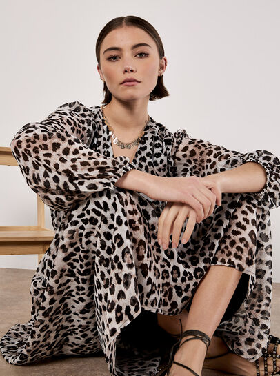 Shimmer Leopard Chiffon Midi Dress