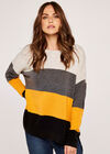 Colour Block Oversized Jumper, Mustard, large