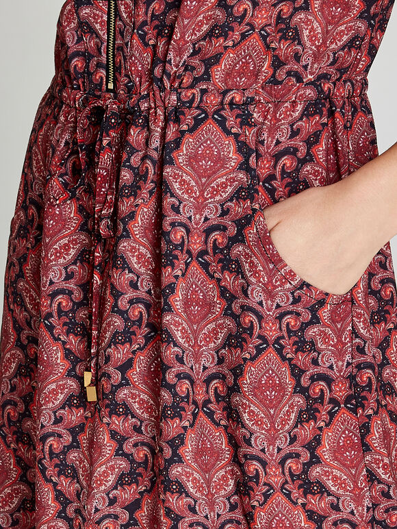 Red  Baroque Border Zip Dress, Red, large